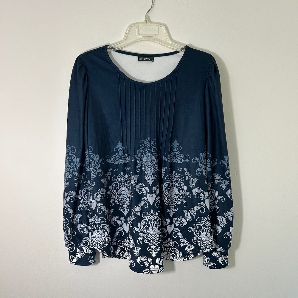Navy Blue and White Ofeefan Cozy tunic top with Ombre fade Medium